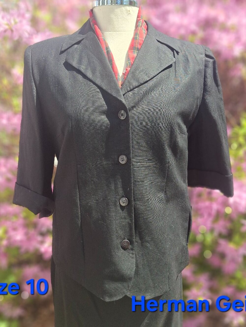 NWT Size 10 Herman Geist Black Linen Short Sleeve Lined Blazer